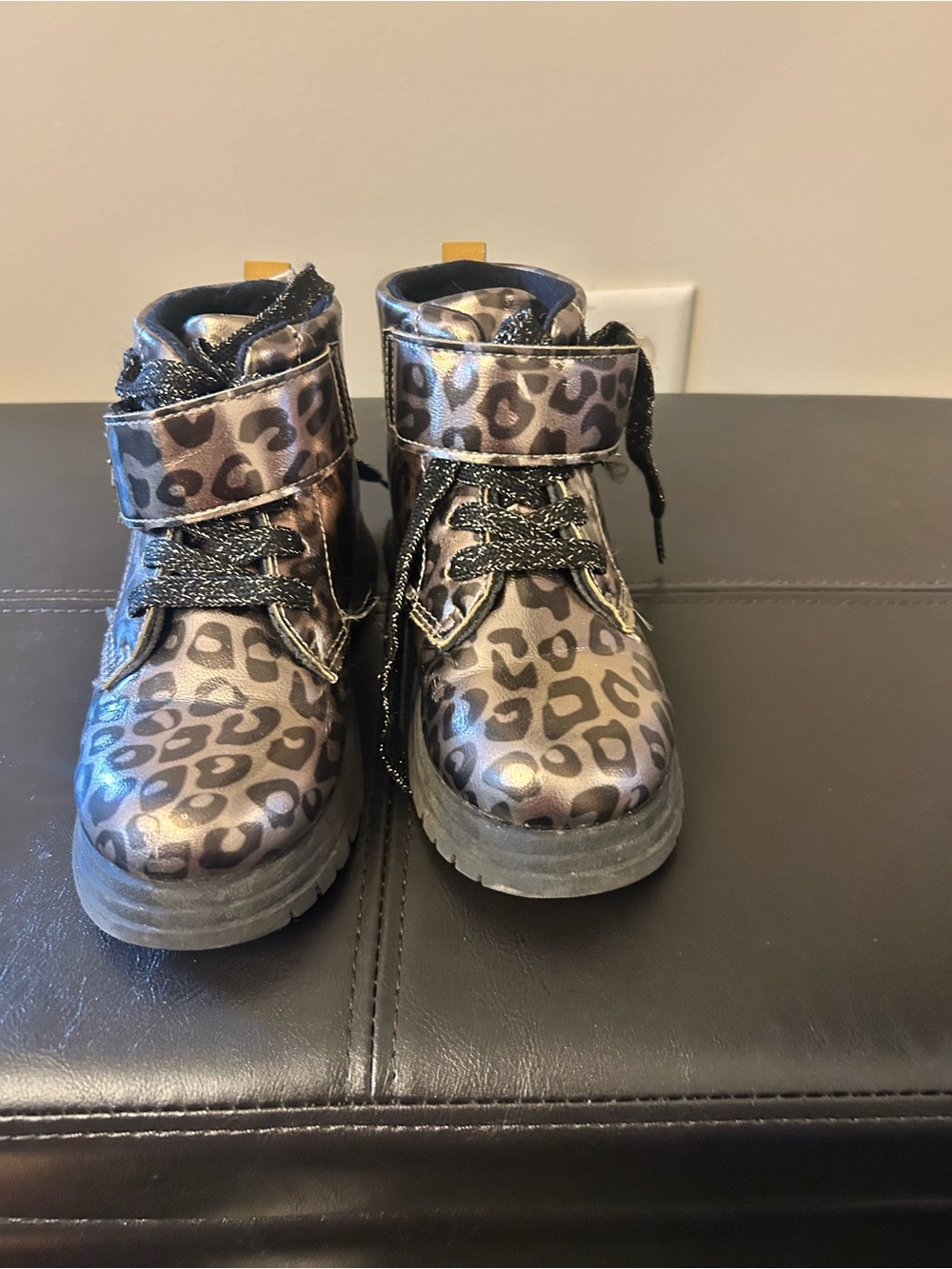Size 11 Kids Leopard Print Ankle Boots - Metallic Brown